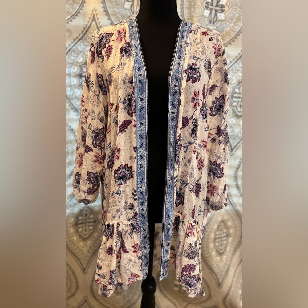 Maurices Floral Open Front Kimono Cardigan Duster